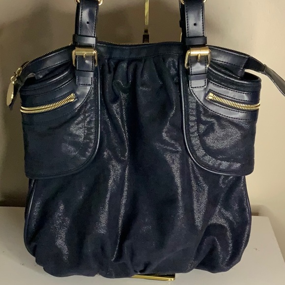 Stella McCartney Faux Suede Large Shoulder Bag in Dark Navy Blue (14" x 15") - Picture 7 of 11